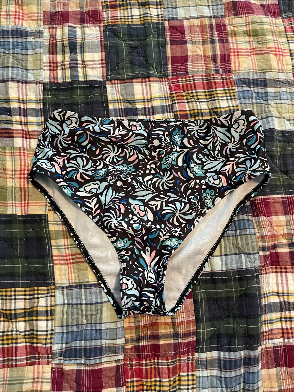 Black Blue Pink Floral Full Coverage Bikini Bottom High Waisted Sz XS EUC